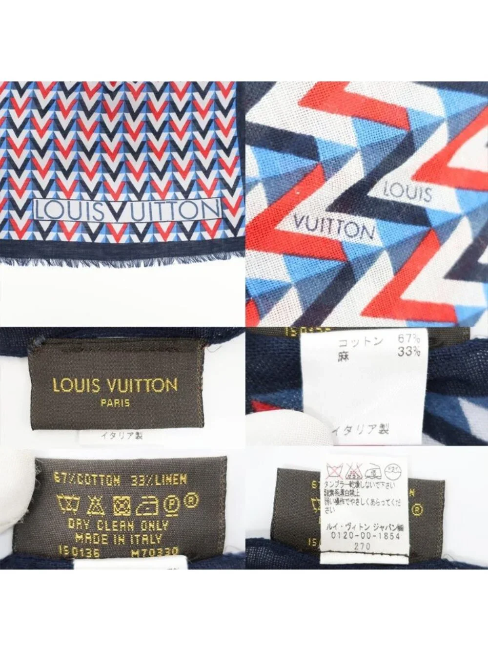 Louis Vuitton Ten Shawl Pattern Navy Cotton Hemp Scarf